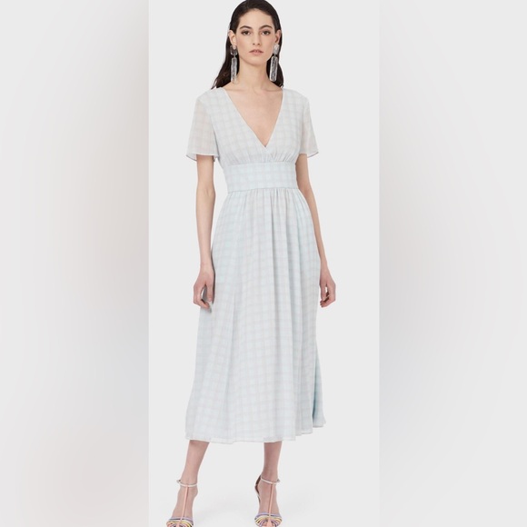 NWT EMPORIO ARMANI V-Neck Check Print Chiffon Dress Sz 42 (US 6) - Picture 3 of 16